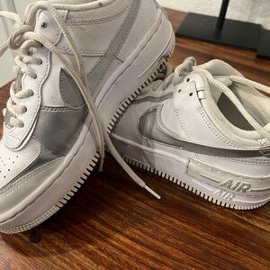 Used Nike Air Force 1 Shadow in Metallic Silver White - Women's Size 6